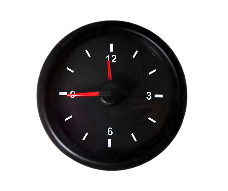52mm 12V analog clock with white LED and clear domed lens