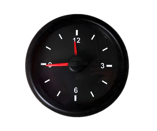 52mm 12V analog clock with white LED and clear domed lens